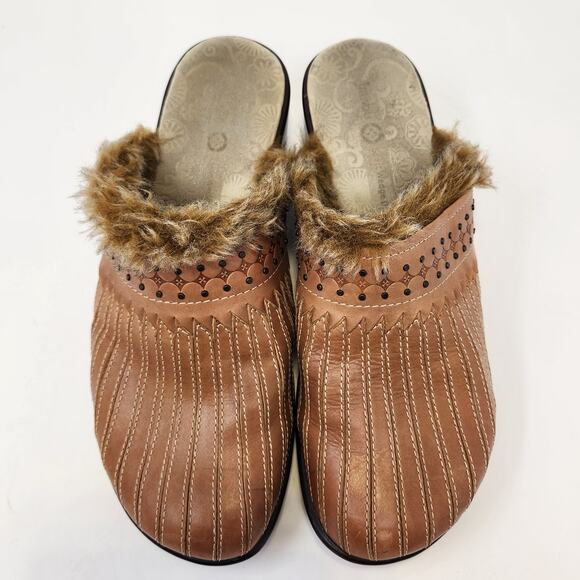 Jambu Womens Bali Brown Leather Faux Fur Sport Wedge Clogs Size 11 M Comfort - Picture 2 of 8